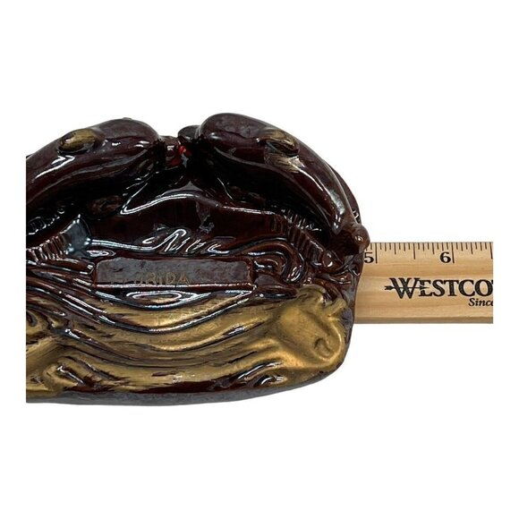 Florida Dolphin Kissing Ashtray Mid Century Retro Brown Glazed Pottery Japan - Picture 6 of 8